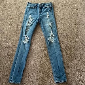 Hollister Women's Skinny Ripped Jeans - Medium Blue